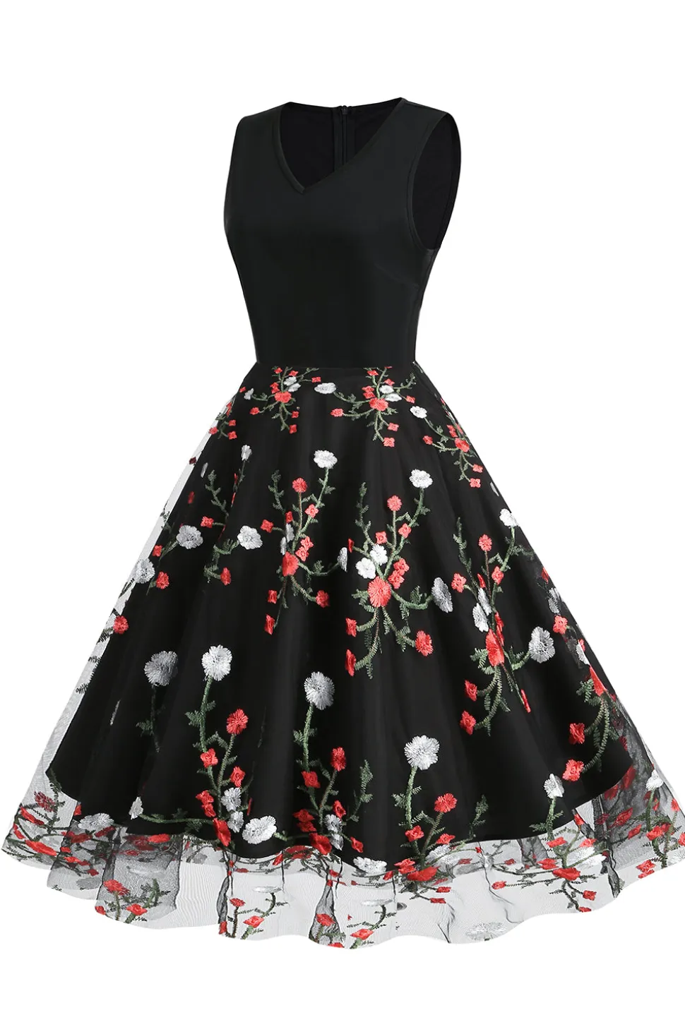 Vestido preto vintage de 1950 com bordado