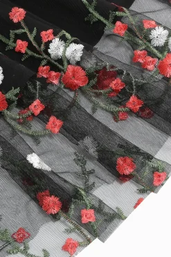 Vestido preto vintage de 1950 com bordado