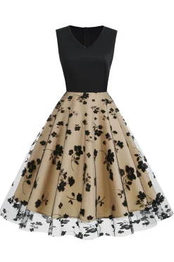 Vestido preto vintage de 1950 com bordado