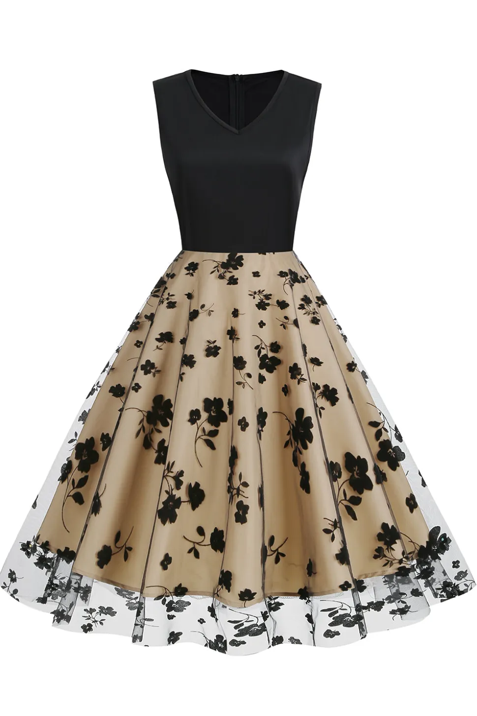 Vestido preto vintage de 1950 com bordado