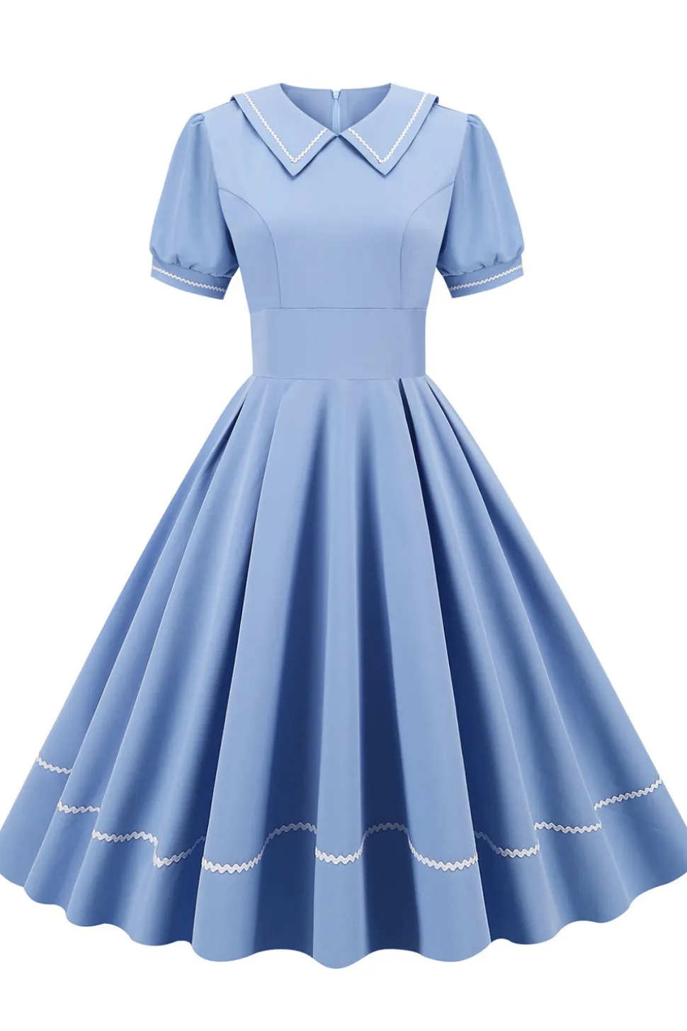 Vestido Retro Azul Mangas Curtas