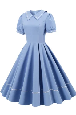 Vestido Retro Azul Mangas Curtas