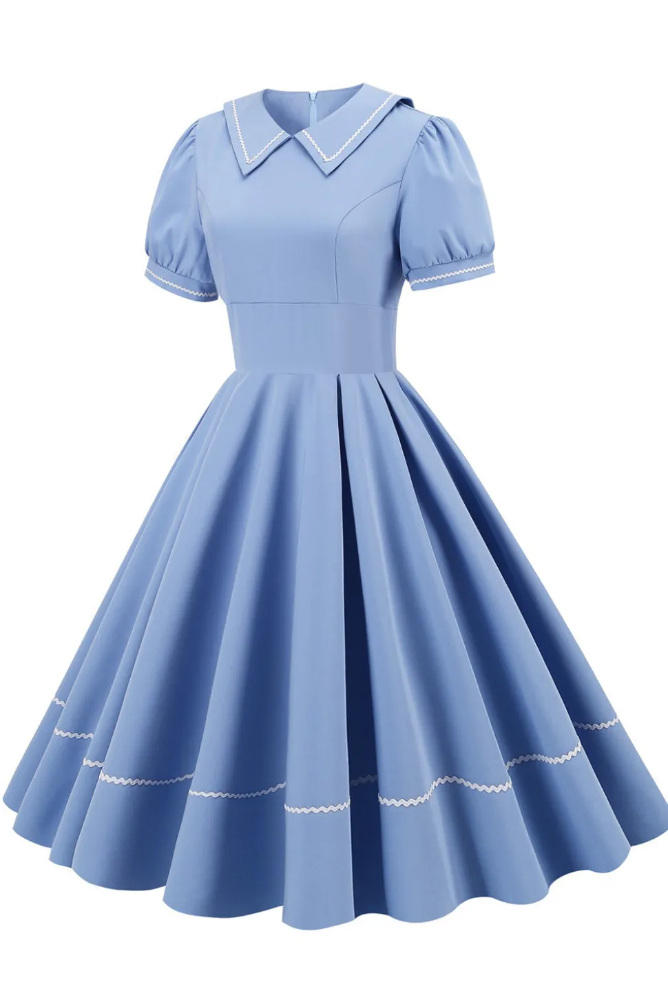 Vestido Retro Azul Mangas Curtas