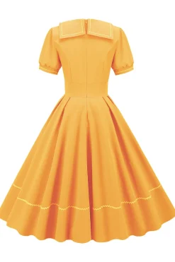 Vestido Retro Azul Mangas Curtas