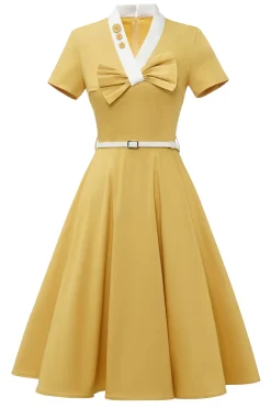 Vestido retro estilo amarelo de 1950 com Bowknot