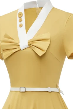 Vestido retro estilo amarelo de 1950 com Bowknot
