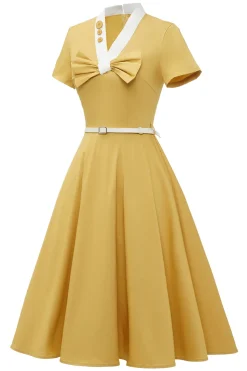 Vestido retro estilo amarelo de 1950 com Bowknot