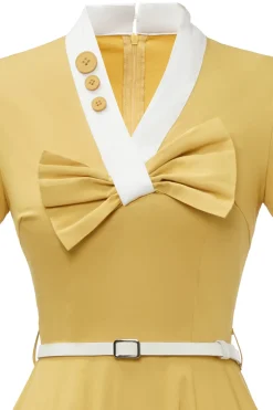 Vestido retro estilo amarelo de 1950 com Bowknot