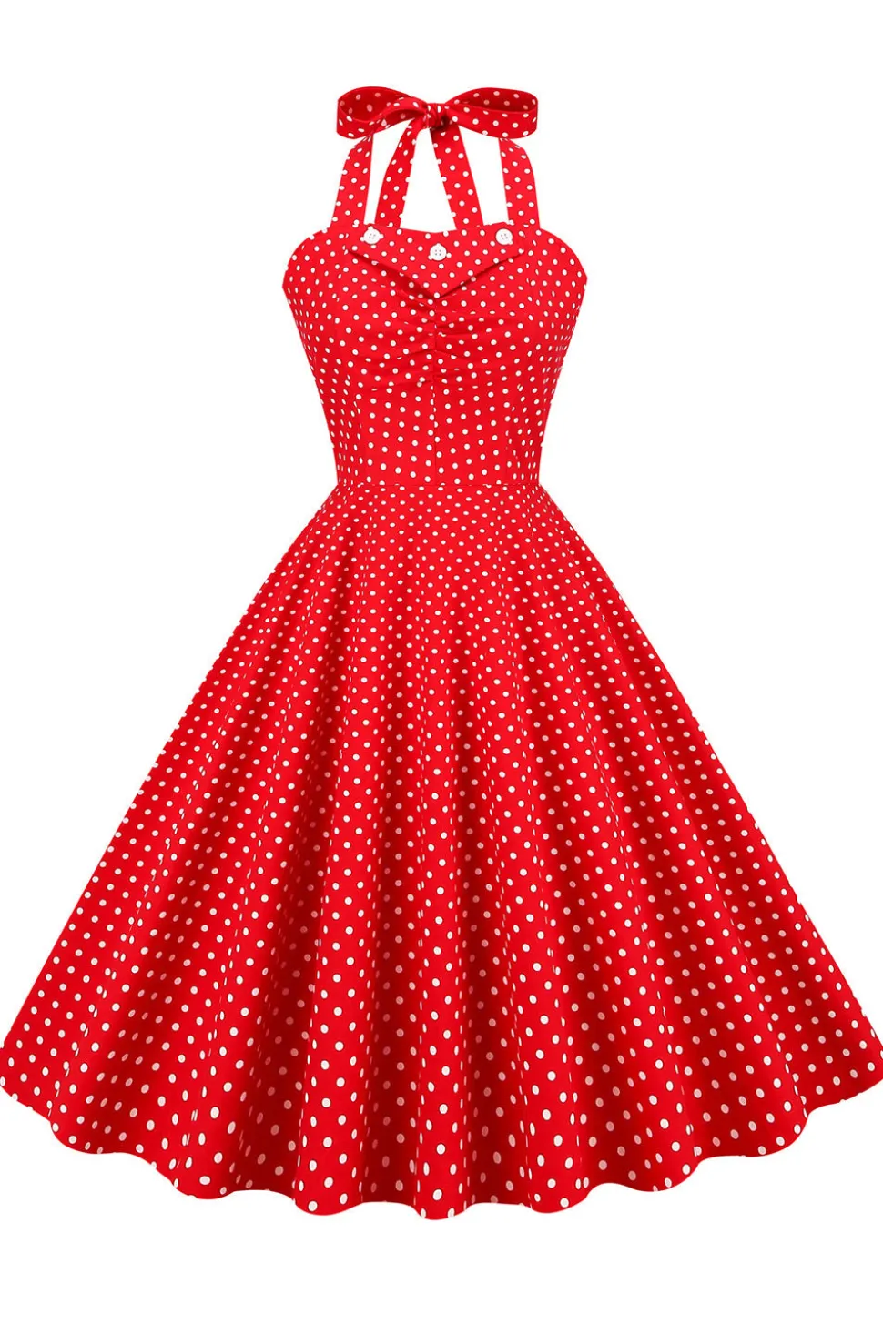 Vestido retro halter halter red polka dots 1950s