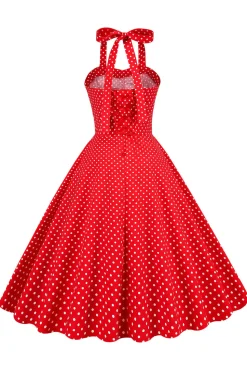 Vestido retro halter halter red polka dots 1950s