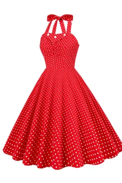 Vestido retro halter halter red polka dots 1950s