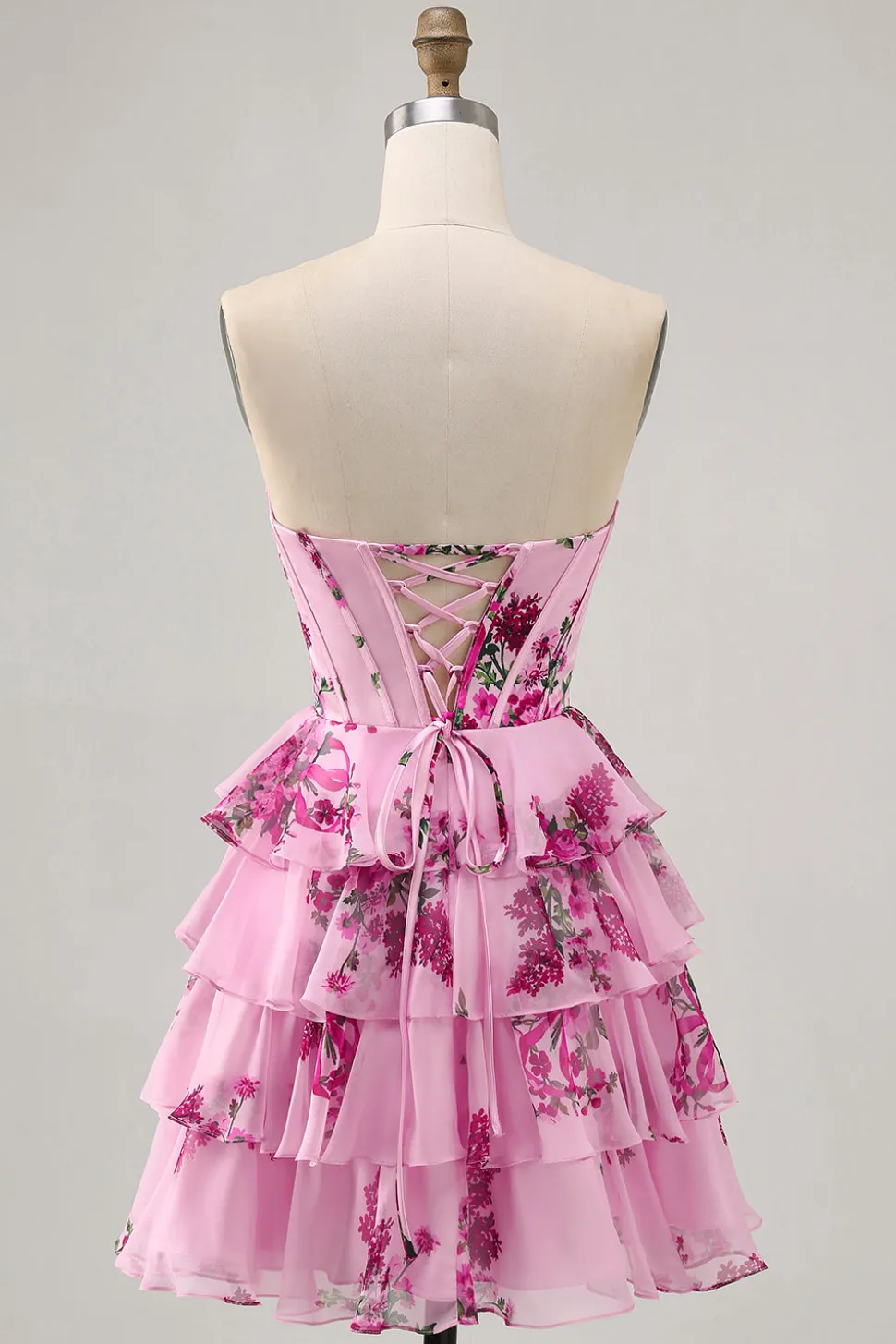 Vestido Rosa Decote Em Coração Espartilho Mini Vestido Cocktail