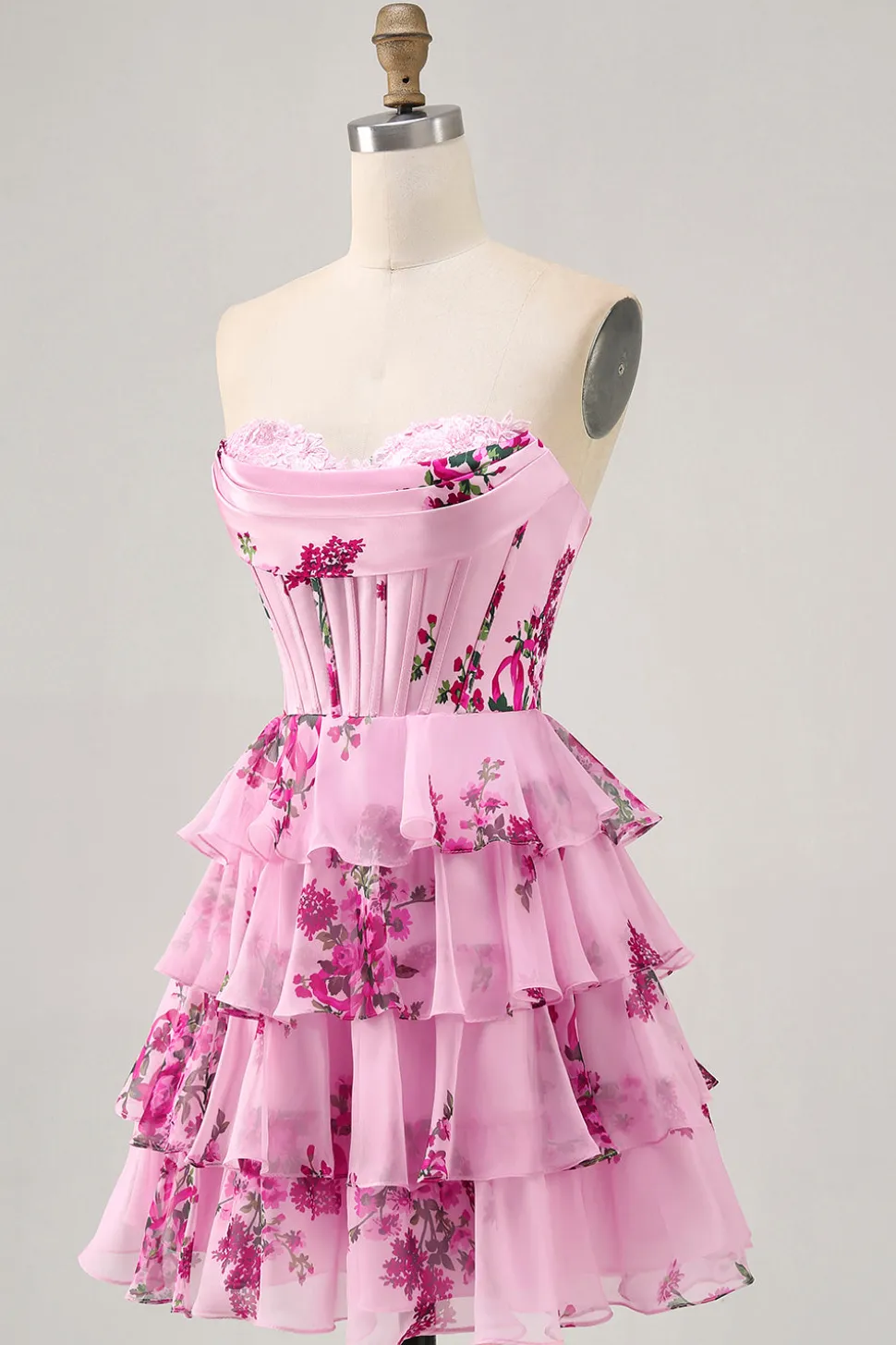 Vestido Rosa Decote Em Coração Espartilho Mini Vestido Cocktail