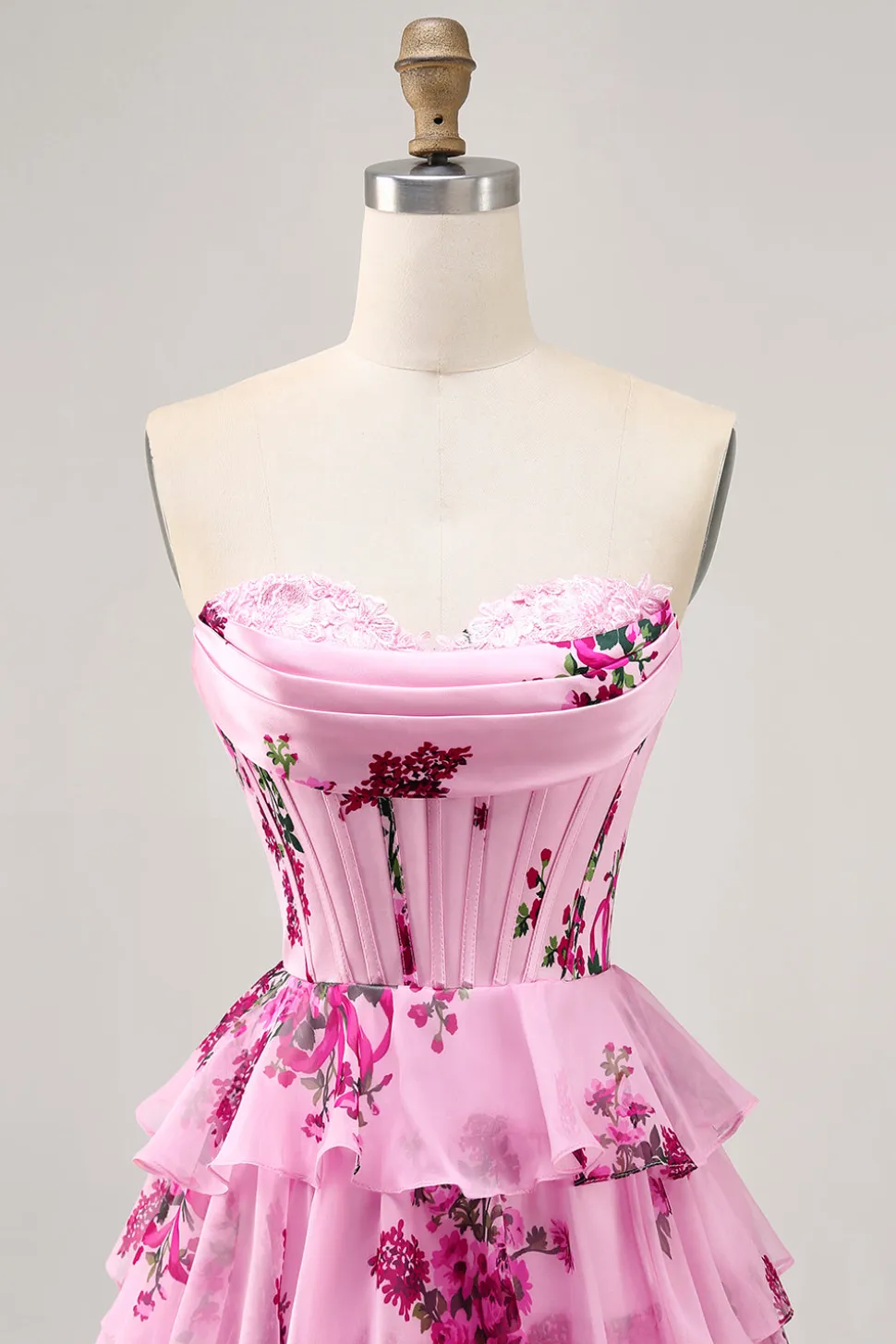 Vestido Rosa Decote Em Coração Espartilho Mini Vestido Cocktail
