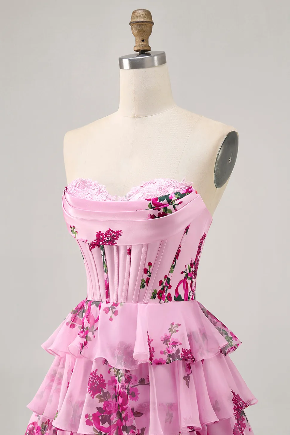 Vestido Rosa Decote Em Coração Espartilho Mini Vestido Cocktail