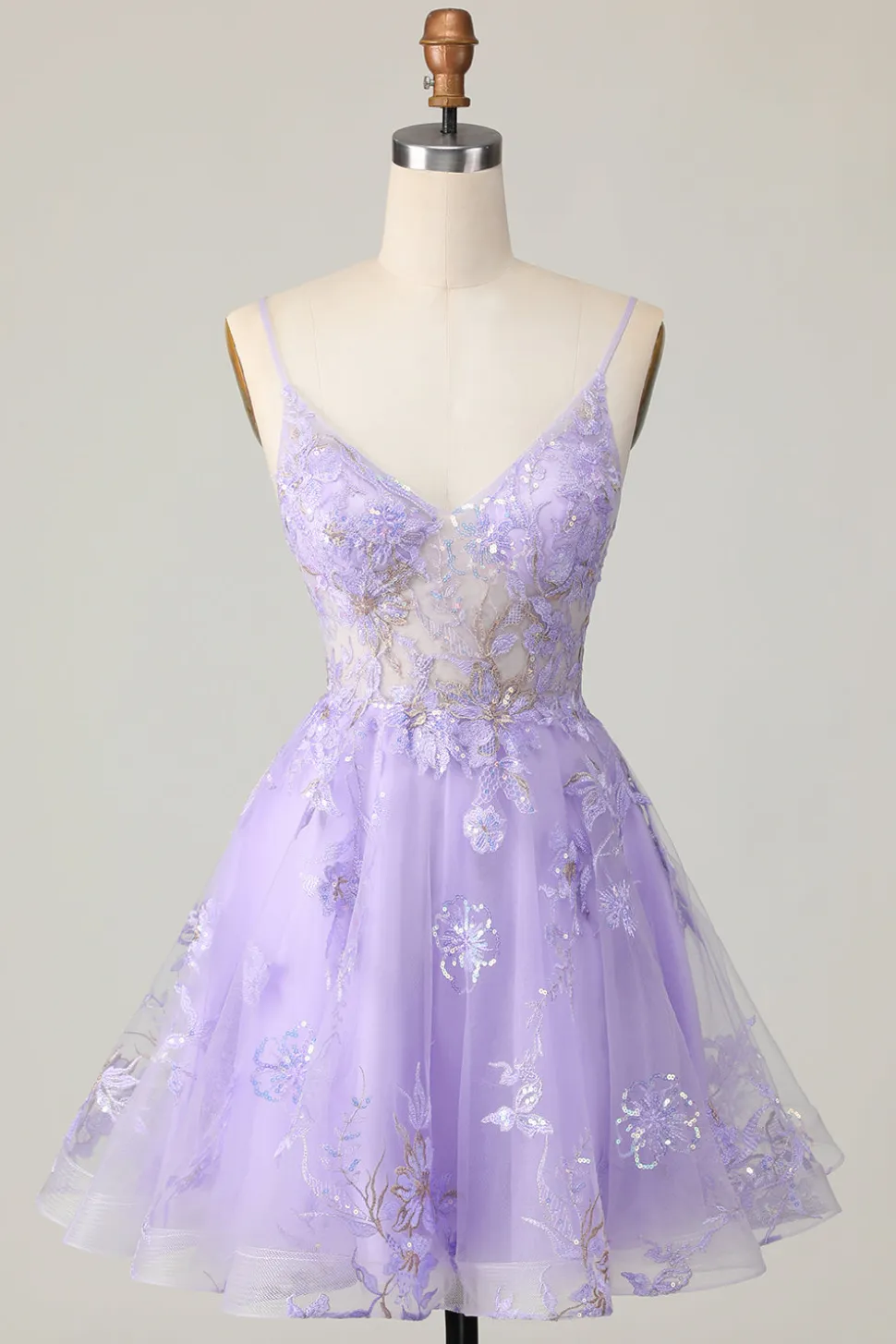 Vestido Roxo A Line Tulle Decote em V Linha-A Mini Vestido Cocktail