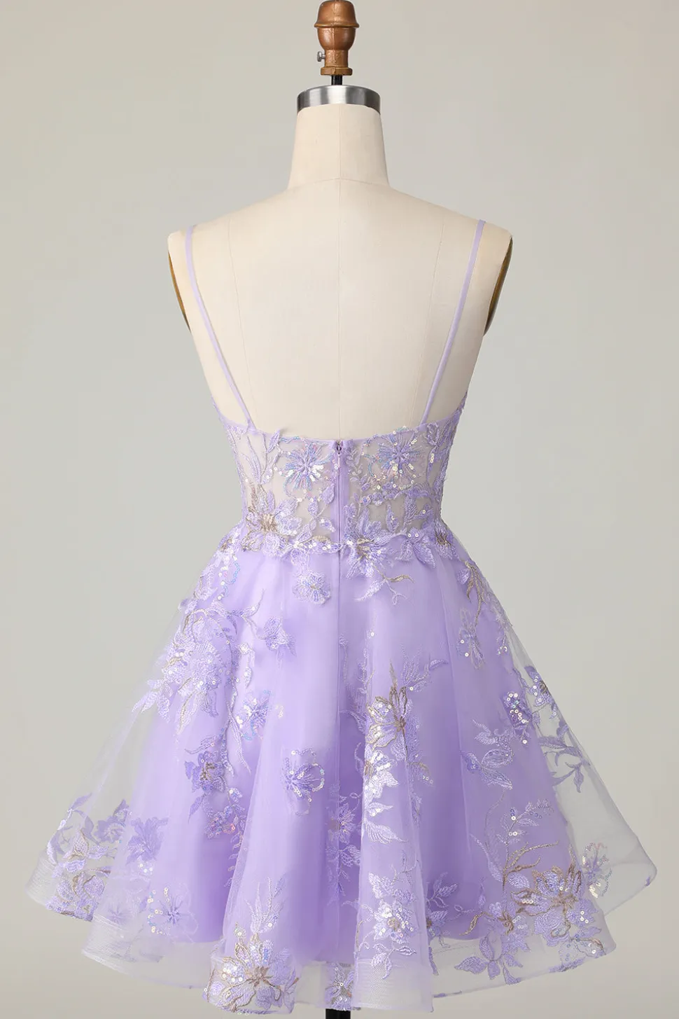 Vestido Roxo A Line Tulle Decote em V Linha-A Mini Vestido Cocktail