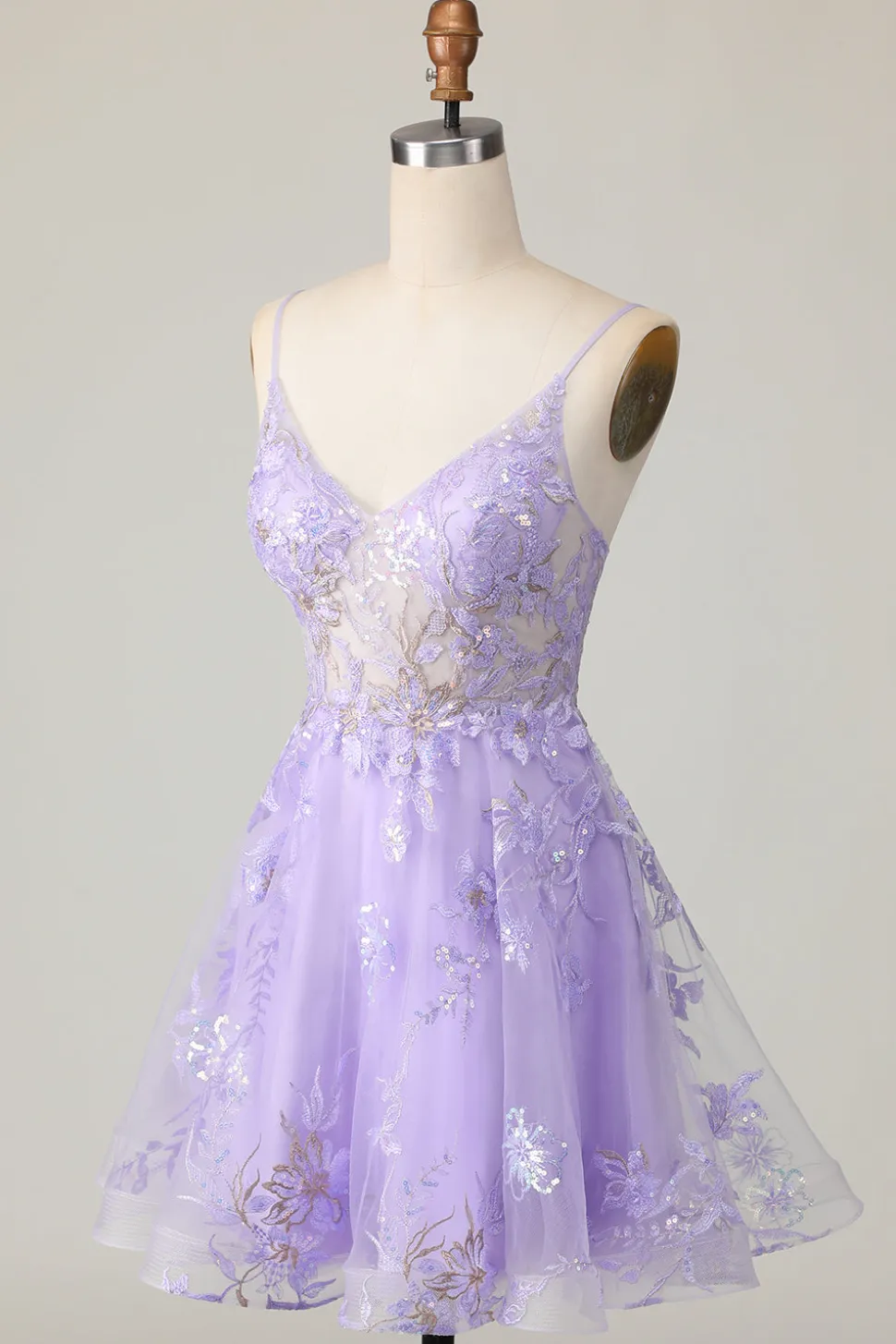 Vestido Roxo A Line Tulle Decote em V Linha-A Mini Vestido Cocktail
