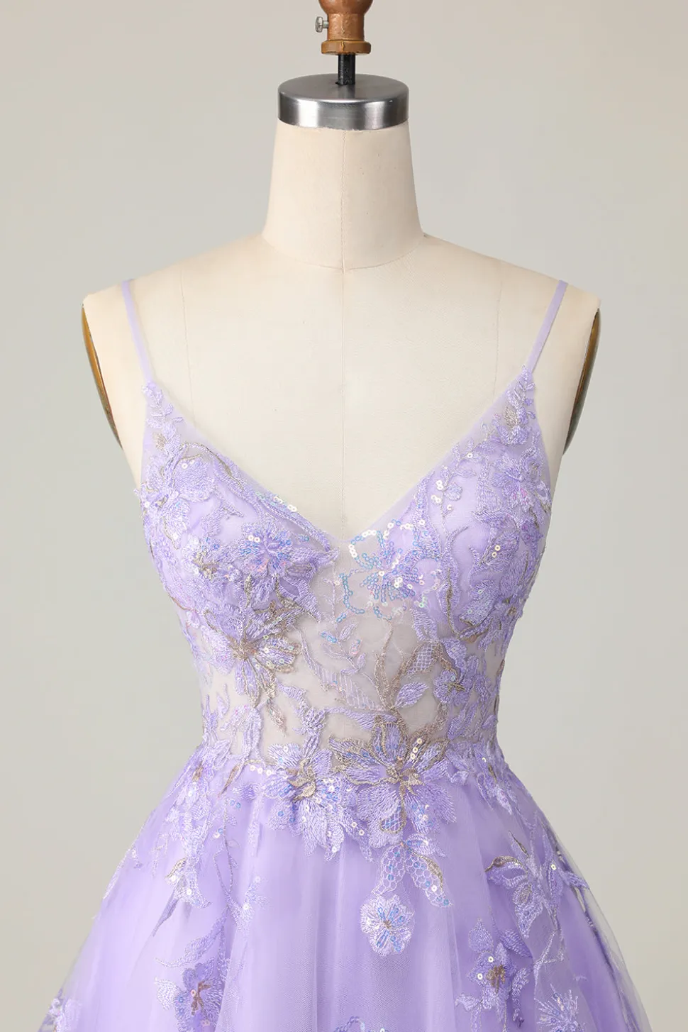Vestido Roxo A Line Tulle Decote em V Linha-A Mini Vestido Cocktail