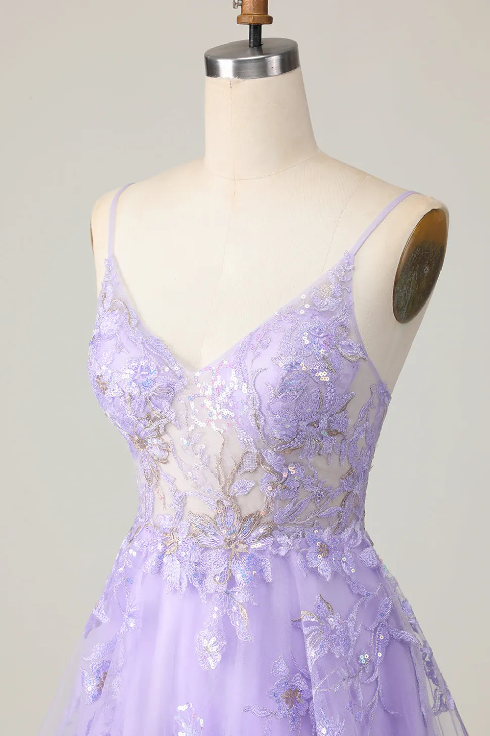 Vestido Roxo A Line Tulle Decote em V Linha-A Mini Vestido Cocktail