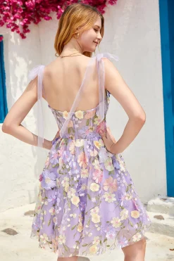 Vestido roxo bonito Corset Homecoming com flores 3D