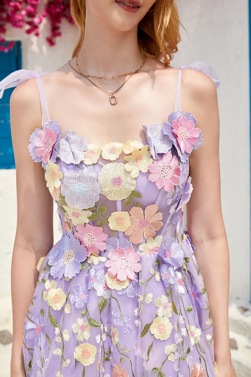 Vestido roxo bonito Corset Homecoming com flores 3D