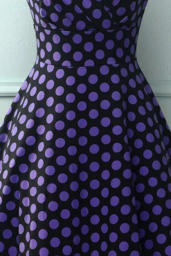 Vestido roxo preto com decote em V