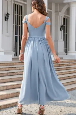 Vestido simples de baile de mangas frias azuis cinzentas