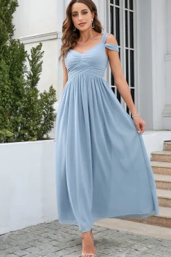 Vestido simples de baile de mangas frias azuis cinzentas