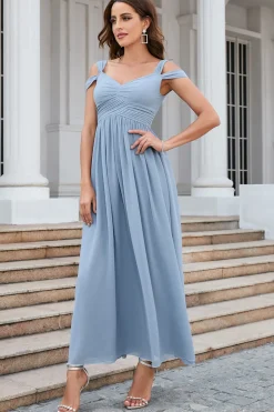 Vestido simples de baile de mangas frias azuis cinzentas