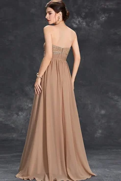 Vestido Simples Khaki A-Line Strapless Chiffon Long Prom