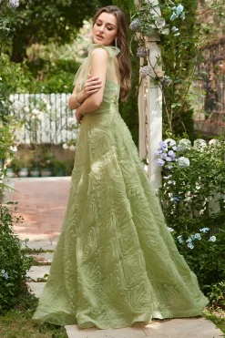 Vestido Verde Claro de Baile Com Bordado