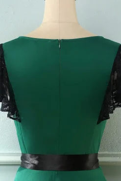 Vestido verde de balanço dos anos 50 com renda