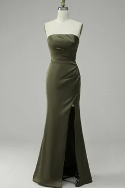 Vestido Verde de Festa Cetim Sem Alças