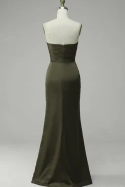 Vestido Verde de Festa Cetim Sem Alças