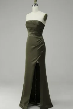 Vestido Verde de Festa Cetim Sem Alças
