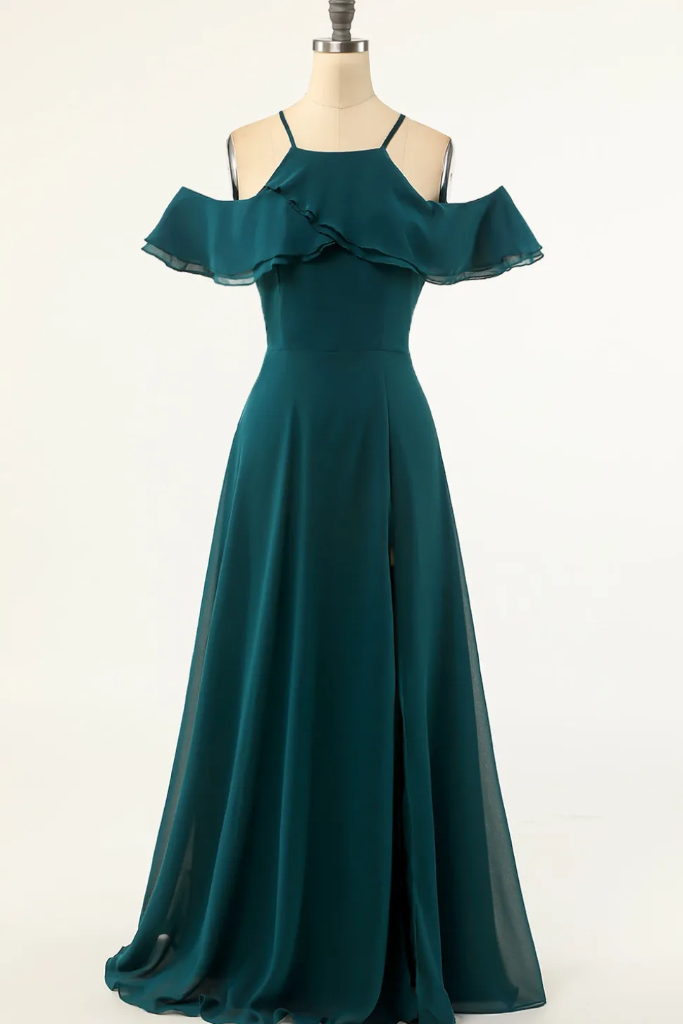 Vestido verde de ombro frio do baile