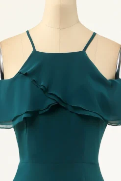Vestido verde de ombro frio do baile