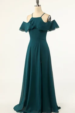 Vestido verde de ombro frio do baile