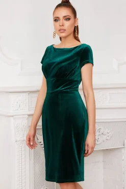 Vestido verde de veludo bateau pescoço