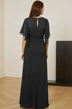 Vestido verde escuro da mãe da noiva com mangas Flutter
