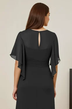 Vestido verde escuro da mãe da noiva com mangas Flutter