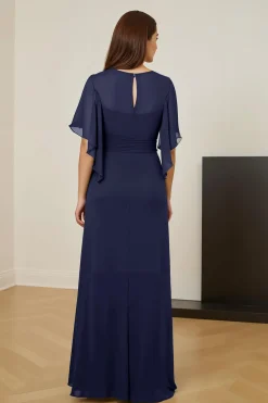 Vestido verde escuro da mãe da noiva com mangas Flutter