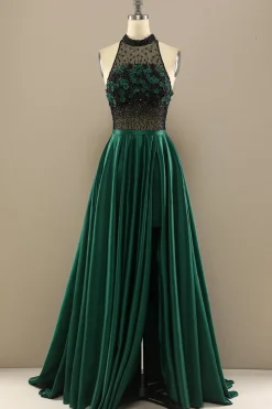 Vestido Verde Escuro Longo Frisada Baile Com Flores