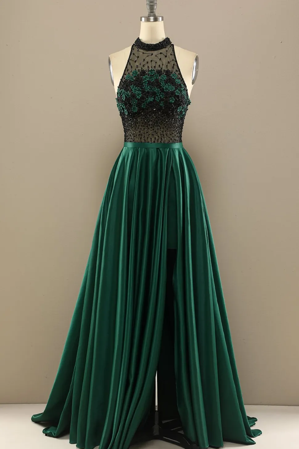 Vestido Verde Escuro Longo Frisada Baile Com Flores