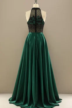 Vestido Verde Escuro Longo Frisada Baile Com Flores