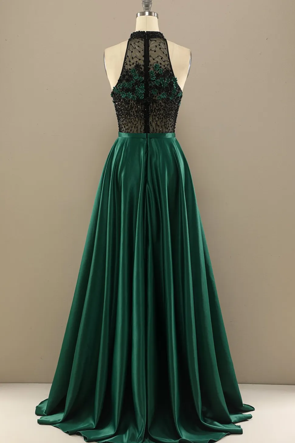 Vestido Verde Escuro Longo Frisada Baile Com Flores