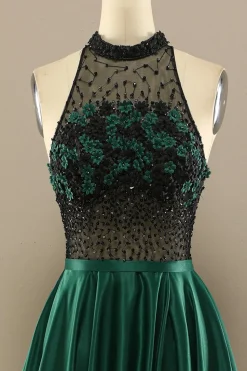 Vestido Verde Escuro Longo Frisada Baile Com Flores