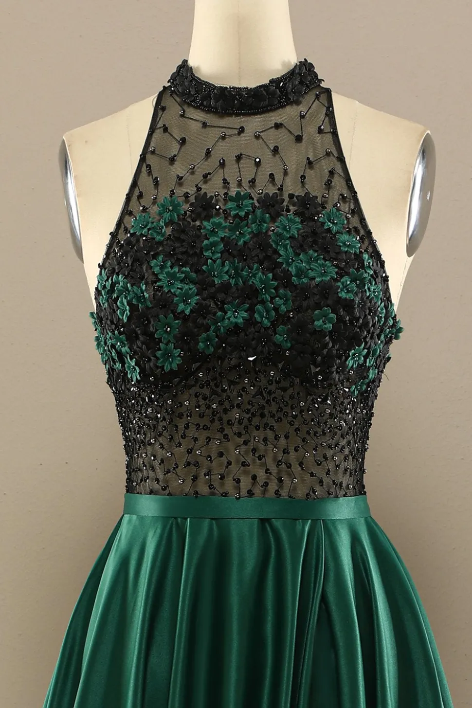 Vestido Verde Escuro Longo Frisada Baile Com Flores
