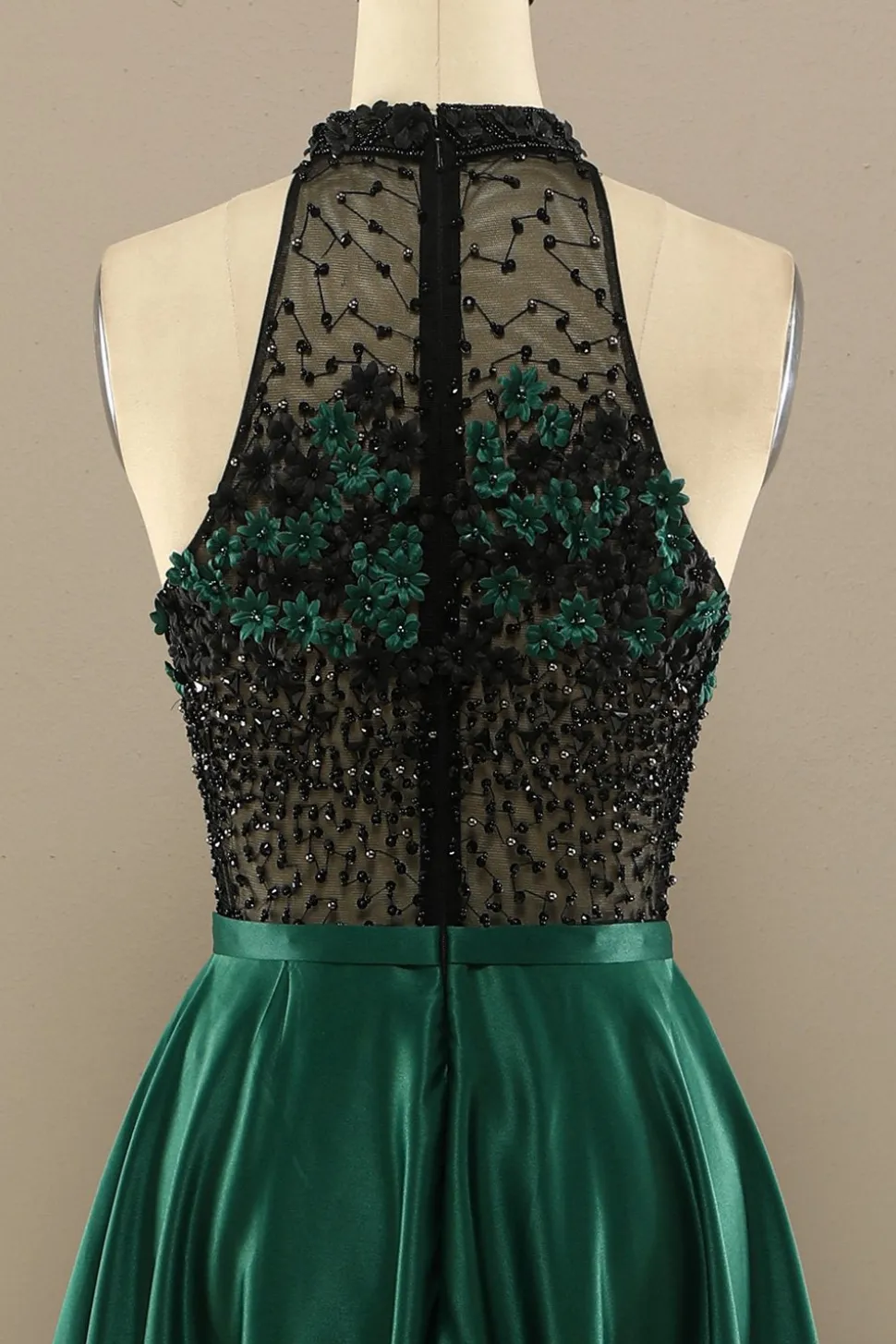 Vestido Verde Escuro Longo Frisada Baile Com Flores